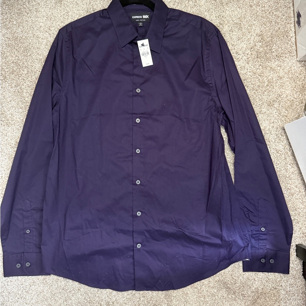 Express Men's Deep Plum 1MX 100% Cotton Dress Shirt size L NWT